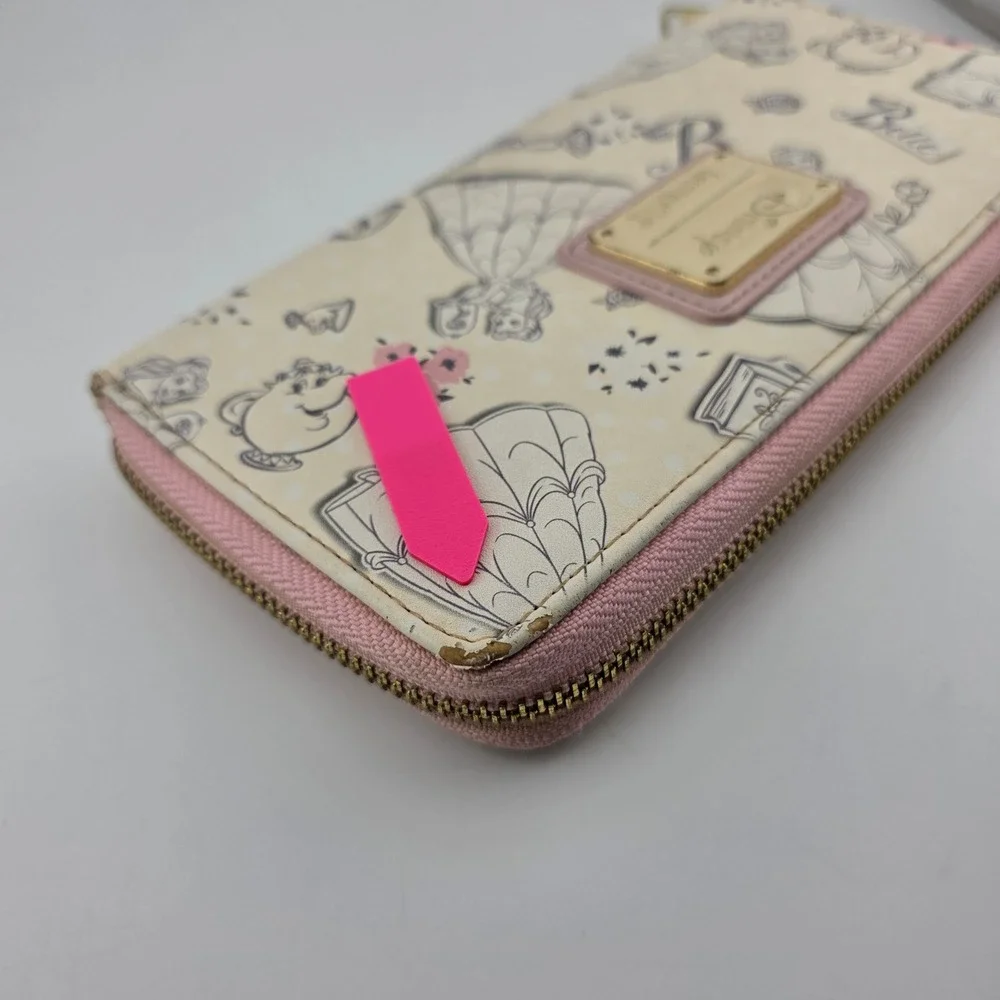 Loungefly Disney Beauty and the Beast Belle Zip Wallet Cream Pink Fair Tale READ